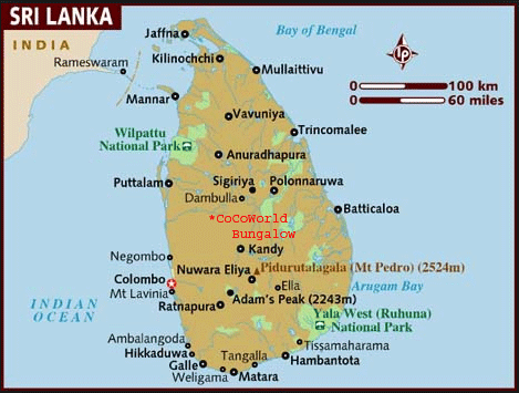 Map of Sri Lanka for the eco hotel Cocoworld Bungalow